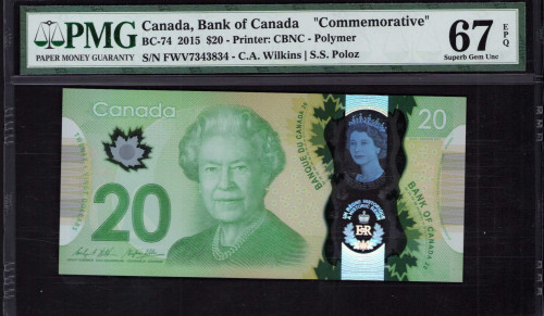 Canada 20 Dollars 2015 P111 PMG67 EPQ "Commemorative"