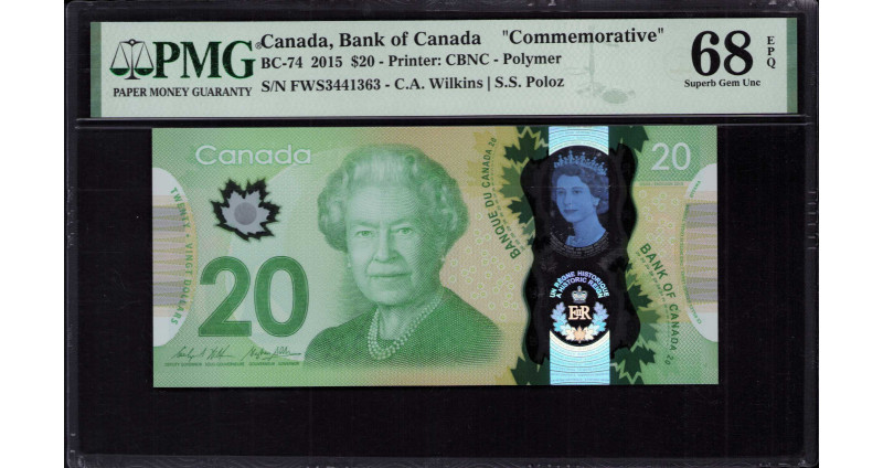 Canada 20 Dollars 2015 P111 PMG68 EPQ Commemorative