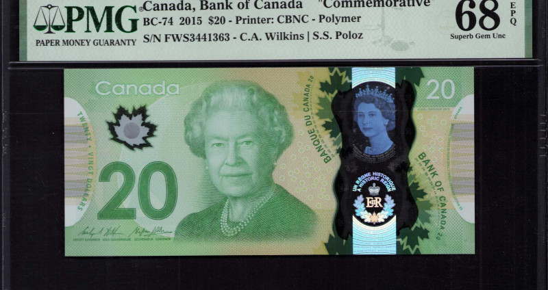 Canada 20 Dollars 2015 P111 PMG68 EPQ "Commemorative"