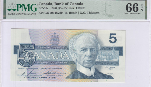 Canada 5 Dollars 1986 P95c PMG66 EPQ