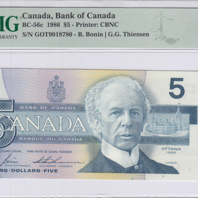 Canada 5 Dollars 1986 P95c PMG66 EPQ Canada 5 Dollars 1986 P95c PMG66 EPQ