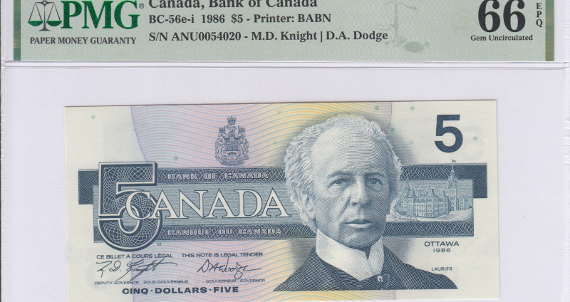 Canada 5 Dollars 1986 P95e PMG66 EPQ