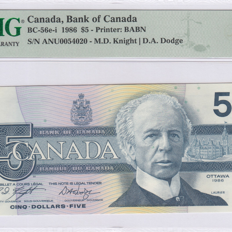 Canada 5 Dollars 1986 P95e PMG66 EPQ
