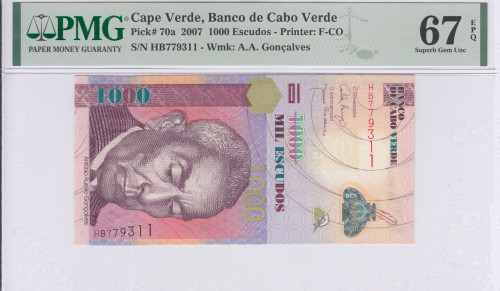Cape Verde 1000 Escudos 25.9.2007 P70a PMG67 EPQ