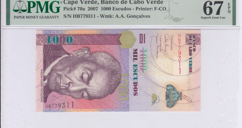 Cape Verde 1000 Escudos 25.9.2007 P70a PMG67 EPQ