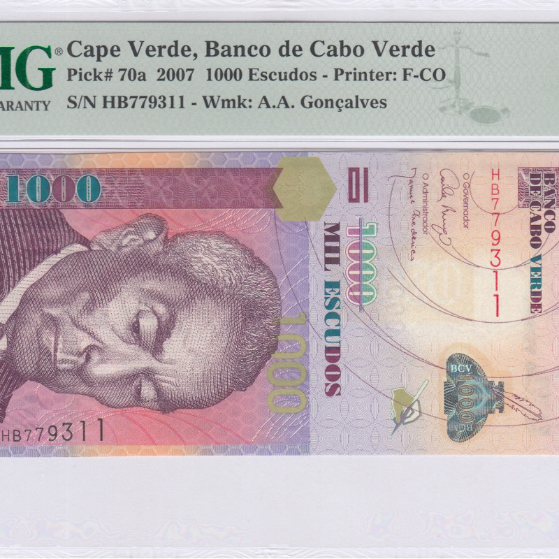 Cape Verde 1000 Escudos 25.9.2007 P70a PMG67 EPQ Cape Verde 1000 Escudos 25.9.2007 P70a PMG67 EPQ