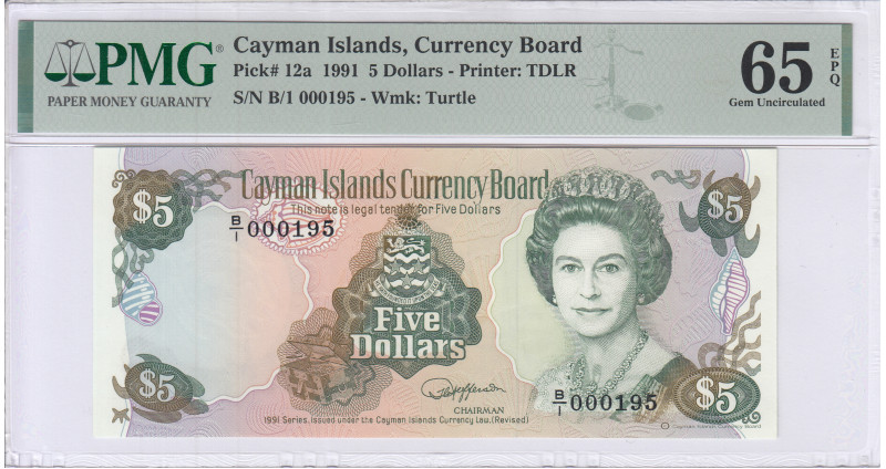 Cayman Islands 5 Dollars 1991 P12a PMG65 EPQ Cayman Islands 5 Dollars 1991 P12a PMG65 EPQ