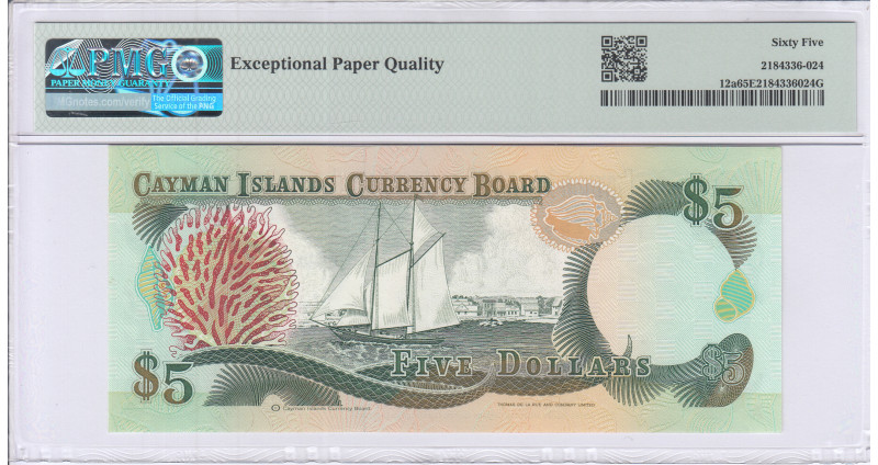 Cayman Islands 5 Dollars 1991 P12a PMG65 EPQ Cayman Islands 5 Dollars 1991 P12a PMG65 EPQ