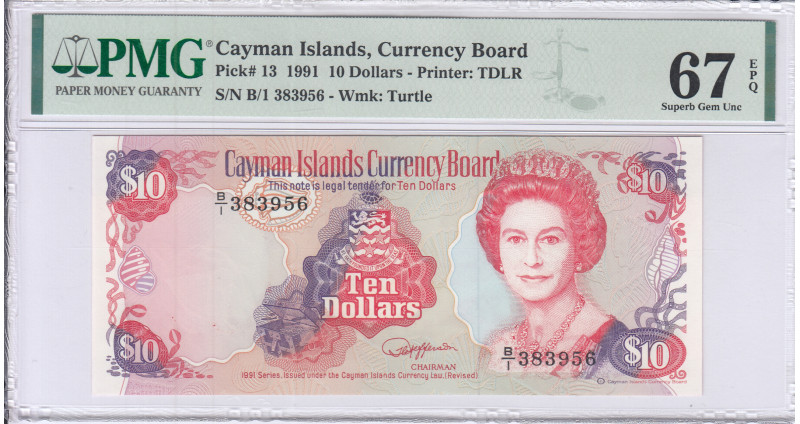 Cayman Islands 10 Dollars 1991 P13a PMG67 EPQ Cayman Islands 10 Dollars 1991 P13a PMG67 EPQ