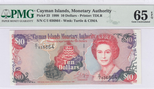 Cayman Islands  10 Dollars 1998 P23 PMG65 EPQ