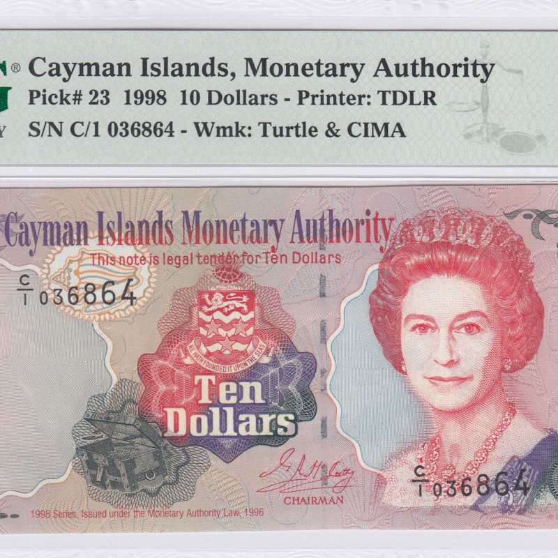 Cayman Islands 10 Dollars 1998 P23 PMG65 EPQ Cayman Islands 10 Dollars 1998 P23 PMG65 EPQ