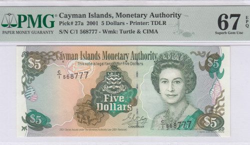 Cayman Islands 5 Dollars 2001 P27a PMG67 EPQ
