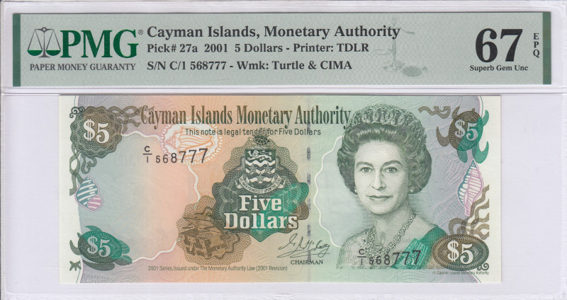 Cayman Islands 5 Dollars 2001 P27a PMG67 EPQ