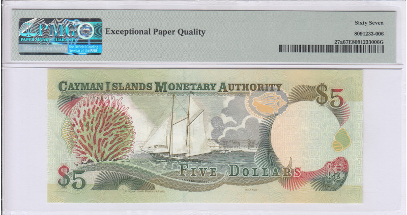 Cayman Islands 5 Dollars 2001 P27a PMG67 EPQ Cayman Islands 5 Dollars 2001 P27a PMG67 EPQ