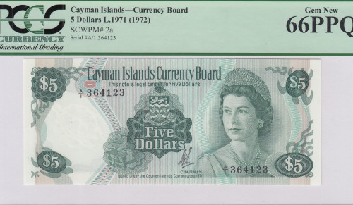 Cayman Islands 5 Dollars 1971 (1972) P2a PCGS66 PPQ
