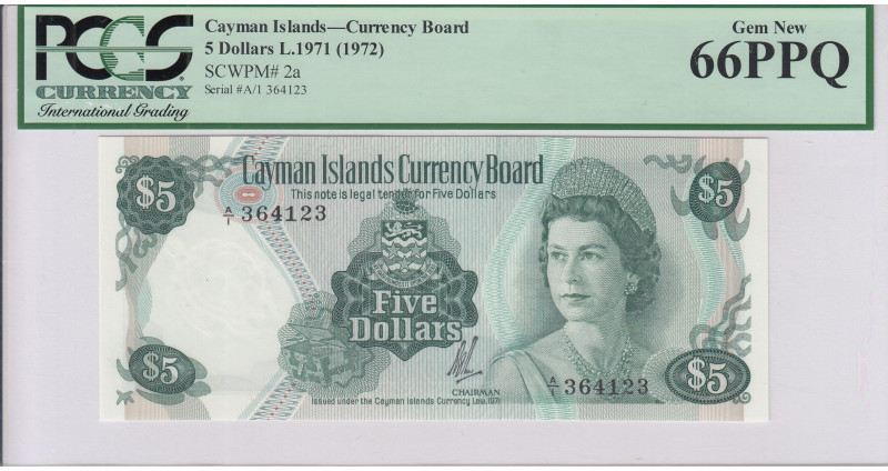 Cayman Islands 5 Dollars 1971 (1972) P2a PCGS66 PPQ Cayman Islands 5 Dollars 1971 (1972) P2a PCGS66 PPQ