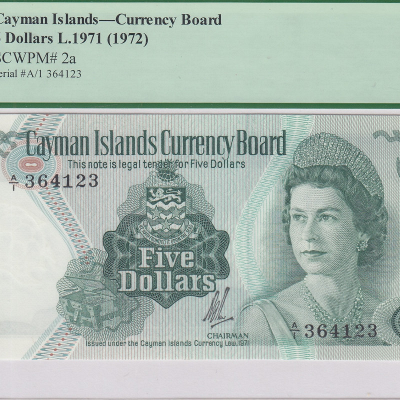 Cayman Islands 5 Dollars 1971 (1972) P2a PCGS66 PPQ Cayman Islands 5 Dollars 1971 (1972) P2a PCGS66 PPQ