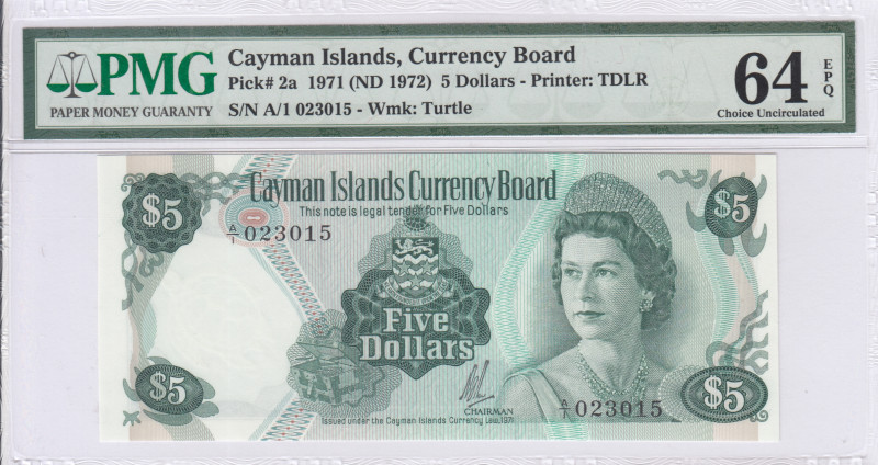 Cayman Islands 5 Dollars 1971 (1972) P2a PMG64 EPQ