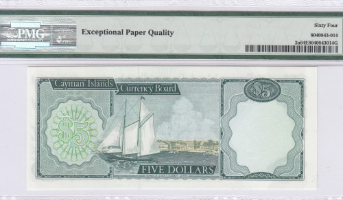 Cayman Islands 5 Dollars 1971 (1972) P2a PMG64 EPQ