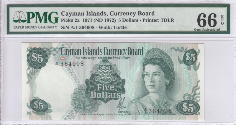 Cayman Islands 5 Dollars 1971 (1972) P2a PMG66 EPQ