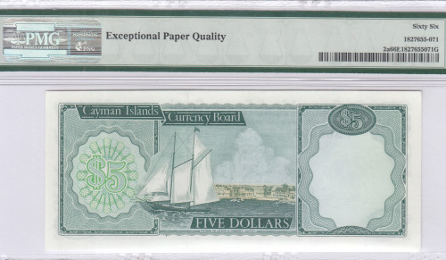 Cayman Islands 5 Dollars 1971 (1972) P2a PMG66 EPQ