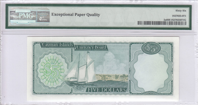 Cayman Islands 5 Dollars 1971 (1972) P2a PMG66 EPQ Cayman Islands 5 Dollars 1971 (1972) P2a PMG66 EPQ