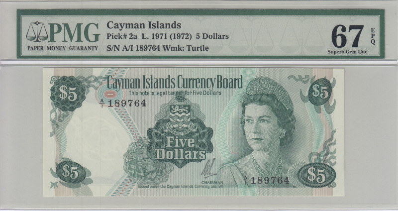 Cayman Island 5 Dollars 1971(1972) P2a PMG67 EPQ