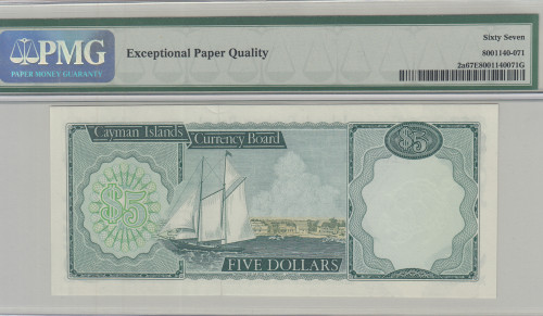 Cayman Island 5 Dollars 1971(1972) P2a PMG67 EPQ