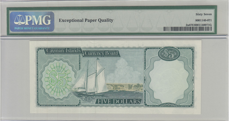 Cayman Island 5 Dollars 1971(1972) P2a PMG67 EPQ Cayman Island 5 Dollars 1971(1972) P2a PMG67 EPQ