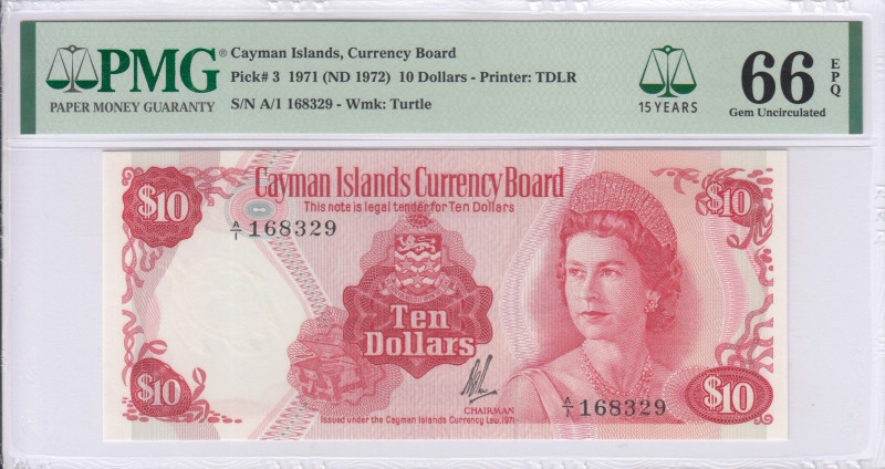 Cayman Islands 10 Dollars 1971 (1972) P3 PMG66 EPQ