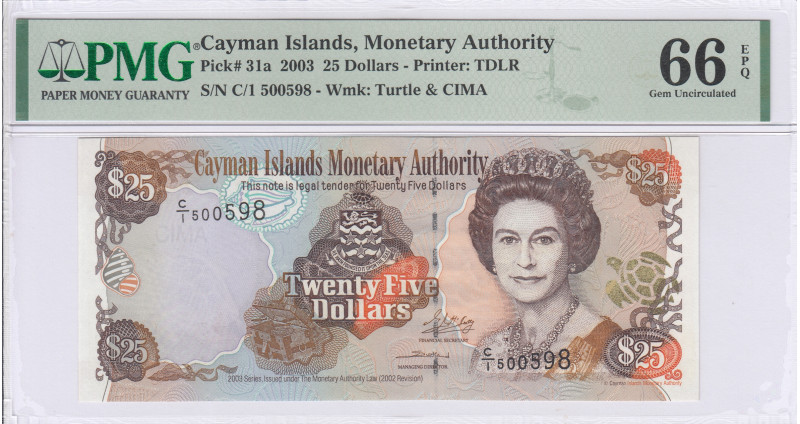 Cayman Islands 25 Dollars 2003 P31a PMG66 EPQ
