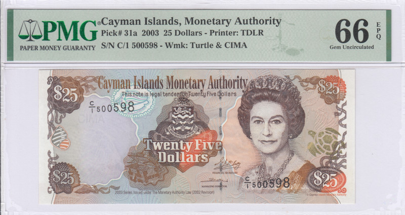 Cayman Islands 25 Dollars 2003 P31a PMG66 EPQ