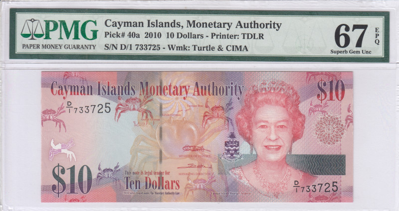 Cayman Islands 10 Dollars 2010 P40a PMG67 EPQ