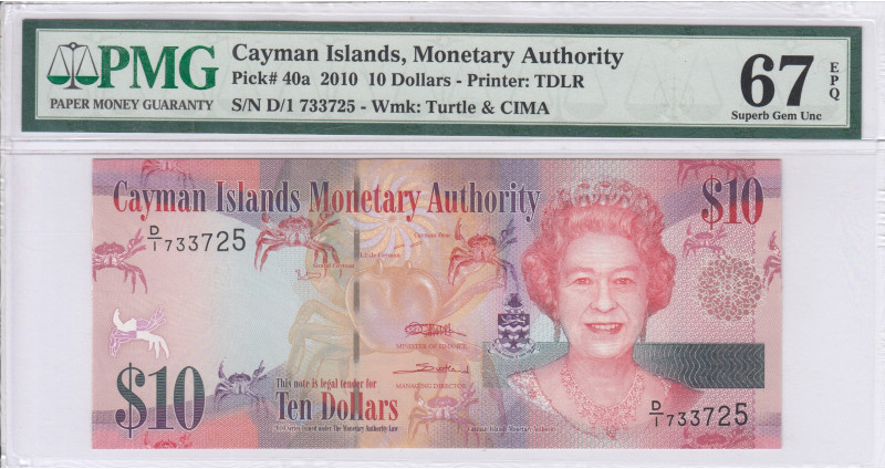Cayman Islands 10 Dollars 2010 P40a PMG67 EPQ