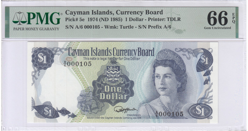 Cayman Islands 1 Dollar 1974 (ND1985) P5e PMG66 EPQ