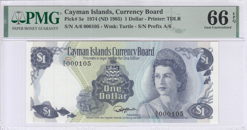 Cayman Islands 1 Dollar 1974 (ND1985) P5e PMG66 EPQ