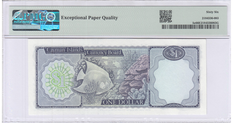 Cayman Islands 1 Dollar 1974 (ND1985) P5e PMG66 EPQ Cayman Islands 1 Dollar 1974 (ND1985) P5e PMG66 EPQ