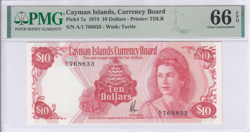Cayman Islands 10 Dollars 1974 P7a PMG66 EPQ Cayman Islands 10 Dollars 1974 P7a PMG66 EPQ