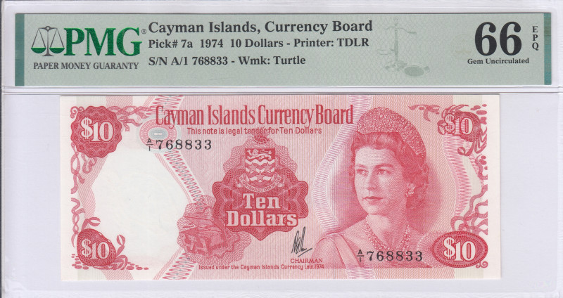 Cayman Islands 10 Dollars 1974 P7a PMG66 EPQ