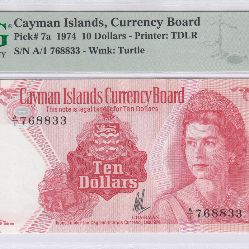 Cayman Islands 10 Dollars 1974 P7a PMG66 EPQ Cayman Islands 10 Dollars 1974 P7a PMG66 EPQ