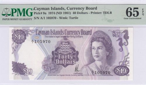 Cayman Islands 40 Dollars 1974 (1981) P9a PMG65 EPQ