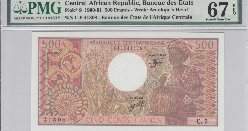 Central African Republic 500 Francs 1.7.1980 P9 PMG67 EPQ