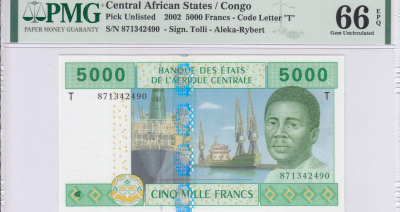Central African States / Congo 5000 Francs 2002 P109Ta PMG67 EPQ