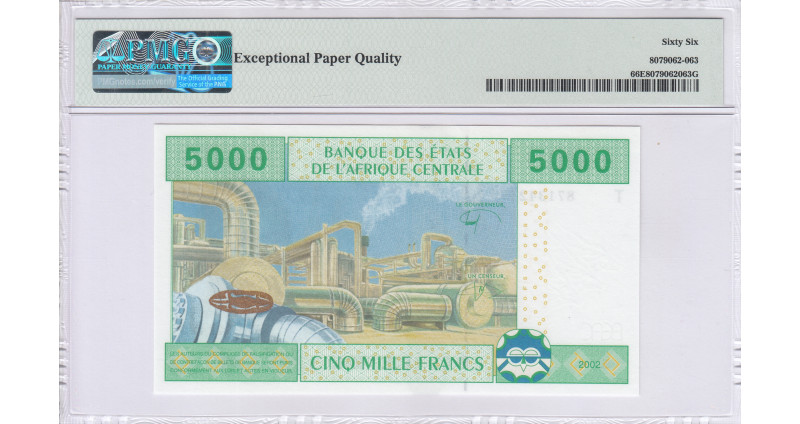 Central African States / Congo 5000 Francs 2002 P109Ta PMG67 EPQ Central African States / Congo 5000 Francs 2002 P109Ta PMG67 EPQ