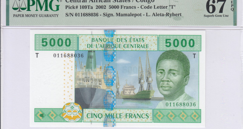 Central African States / Congo 5000 Francs 2002 P109Td PMG66 EPQ
