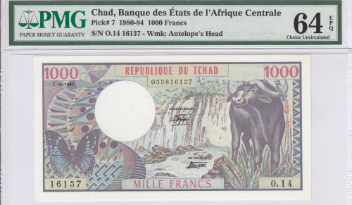 Chad 1000 Francs 1980 P7 PMG64 EPQ