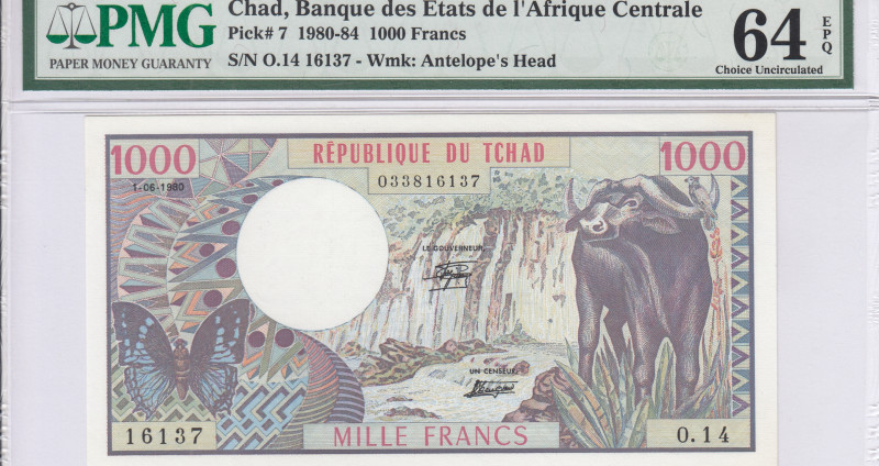 Chad 1000 Francs 1980 P7 PMG64 EPQ