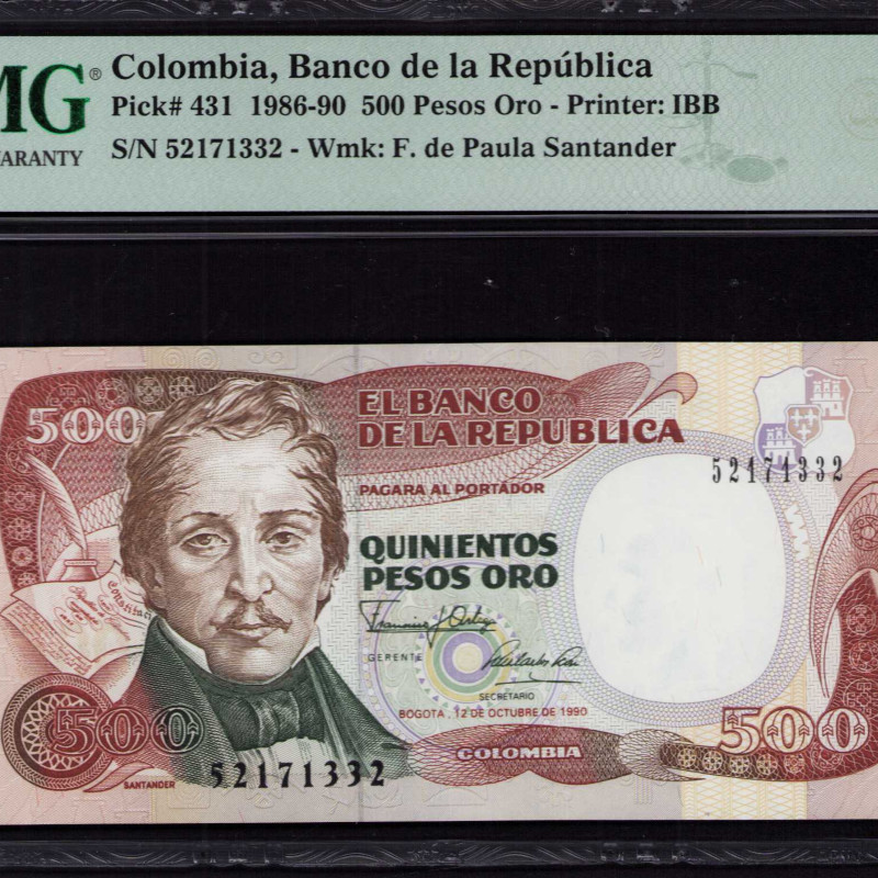 Colombia 500 Pesos Oro 12.10.1990 P431 PMG66 EPQ Colombia 500 Pesos Oro 12.10.1990 P431 PMG66 EPQ