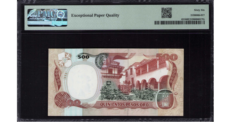 Colombia 500 Pesos Oro 12.10.1990 P431 PMG66 EPQ Colombia 500 Pesos Oro 12.10.1990 P431 PMG66 EPQ