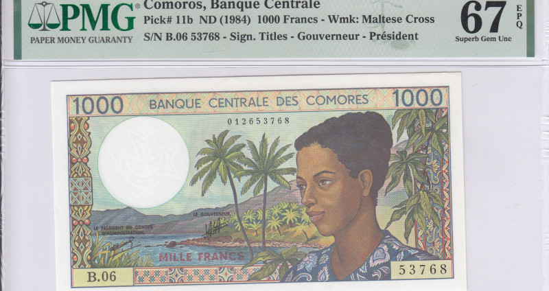 Comoros 1000 Francs1984 P11b PMG67 EPQ Comoros 1000 Francs1984 P11b PMG67 EPQ